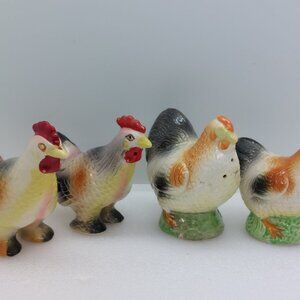 2 Sets Of Vintage Ceramic Japan Salt & Pepper Shakers Rooster Hen Chicken